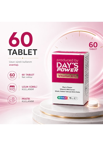 Day S Power Vitamin B12 Dilaltı Tablet 60 Tablet Takviye Edici Gıda