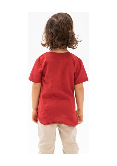Eliş Şile Bezi Kısa Kol Şile Bezi Bisiklet Yaka Erkek Çocuk Tshirt Kırmızı 3051