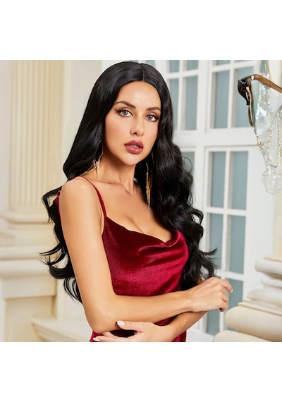 Uzun Boy Daalı Siyah Tül Peruk Renkli 12401478