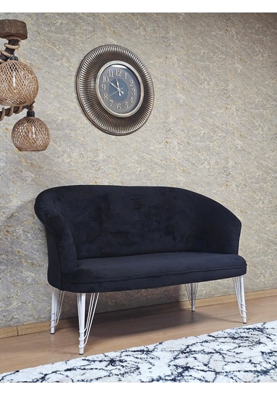 Zafir İkili Teddy Beyaz Boyalı Telli Ayak Çay Seti Koltuk İkili Berjer , Balkon, Salon, Ofis Siyah