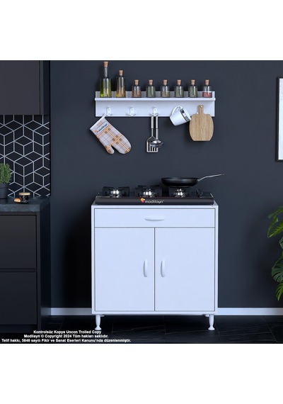 Modilayn Birce Xl Set Ocak Altı Dolabı 70x88x56 Cm Tüp Bölmeli Ve Üst Baharat Raflı Beyaz