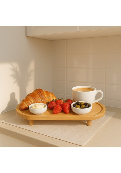 Morponi Ayaklı Premium Bambu Sunum Tahtası 35 Cm X 14 Cm Beyaz