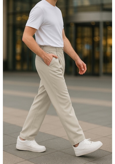 Cedy Denim Yüksek Kalite Erkek Yüksek Bel Pileli Baggy Chino Pantolon C358 Bej