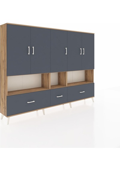 Arges Dolap 12 Raflı 3 Çekmeceli 5 Kapaklı 220x30x163 Çam-antrasit Antrasit - Atlas Çam Arges Dolap 12 Raflı 3 Çekmeceli 5 Kapaklı 220x30x163 Çam-antrasit Antrasit - Atlas Çam