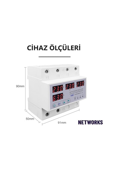 Tomzn 220V 63A Otomatik Faz Seçici Yüksek Alçak Voltaj Akım Koruma Gerilim Koruyucu Röle