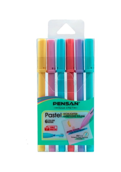 Pensan Fosforlu Kalem 6 Renk Pastel Kesik Uç Çok Renkli
