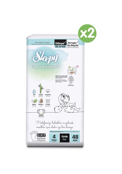 Sleepy Bio Natural Bebek Bezi 4 Numara Maxi Süper Paket 96 Adet 2'li