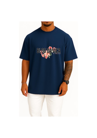 Bahriyeli Collection Oversize Blog Da Vica Göğüs Tasarımlı Unisex T-shirt Lacivert