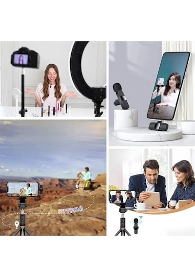 Type C Apple Uyumlu iPhone Dönüştürücülü Kablosuz Yaka Mikrofonu Android Ve Mini Mikrofon