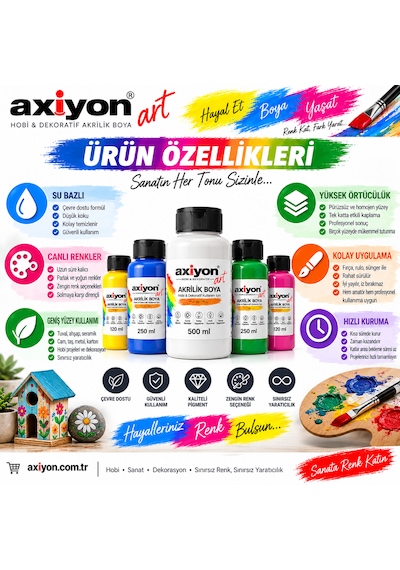 Axiyon Art Akrilik Boya 1250 Ml Mavi Su Bazlı Hobi Ve Dekoratif Boya Genel