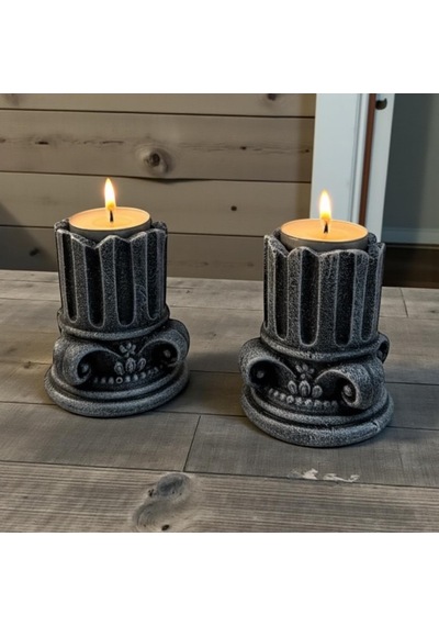 Mireva Yunan Sütunu Taş Mumluk Seti 2'li 9 Cm Tealight Şamdan, Dekoratif Obje Çok Renkli