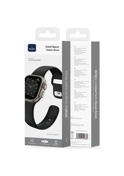 Watch 7 45mm Uyumlu Wiwu Wi-wb0201 Comf Secur Serisi Spor Silikon Kordon Siyah