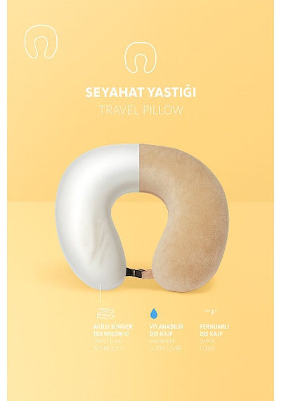 Armegeda Fransız Kadife Seyahat Yastıgı Nar Kırmızısı Yastık Bej