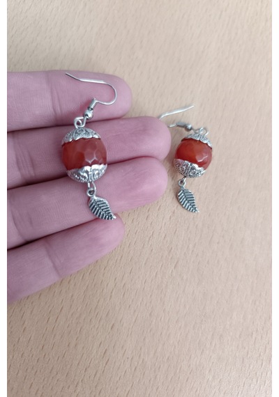 Kırmızı Akik Küpe 14 Mm Faset Elmas Kesim Akik Taşı Küpe 2 Adet 1 Takım Doğal Taş Küpe Kırmızı Kırmızı