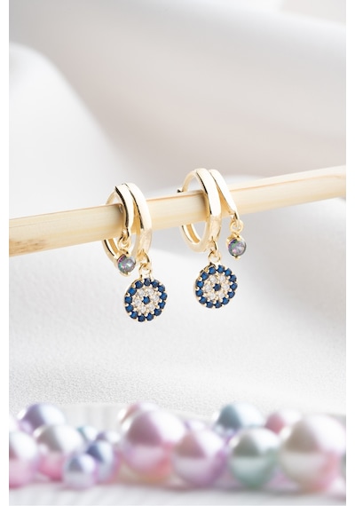 Nereze 925 Ayar Gümüş Gold Mistik Topaz Taşlı 12 Mm Nazar Küpe