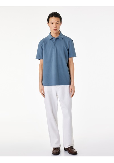 Koton Regular Fit Kısa Kollu Dokulu Pamuklu Polo Yaka Tişört Mavi 6sam10078mk