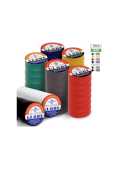 Globe Pvc Elektrik İzolasyon Bant "0.13x19x10yrds" 350'li Her Renk 50 Adet