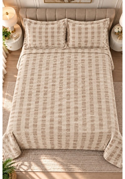 Kapreo Home Hennesey 3 Parça Comforter Yorgan Yatak Örtüsü Seti Çift Kişilik 240x260 Açık Kahverengi