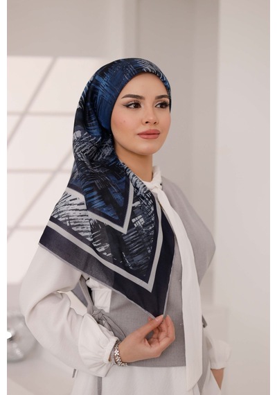 Mimiyum İz Desen Soft Eşarp Füme Mavi