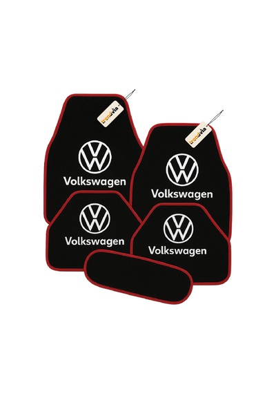 Volkswagen Logolu Siyah Kırmızı Oto Halı Paspas Seti 5 Parça Araca Özel Şık Ve Kaymaz Zemin Koruma