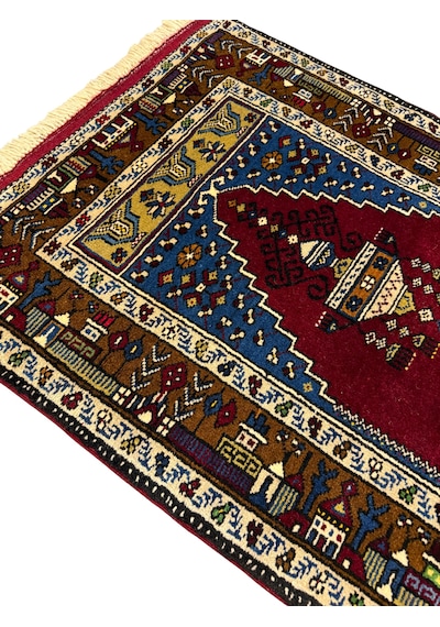 El Dokuma Sıfır Yahyalı Seccade 85x126 Kök Boya %100 Yün Namazlık Lacivert