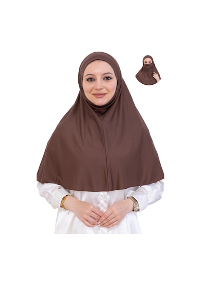 Modish Group Hazır Başörtüsü Pratik İslami Giyim Penye Peçeli Türban Namaz İçin Yumuşak Eşarp Kahverengi