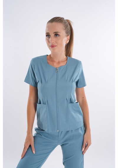 Cool Petrol Lily Model Fermuarlı Soft Likra Doktor Hemşire Forma 001