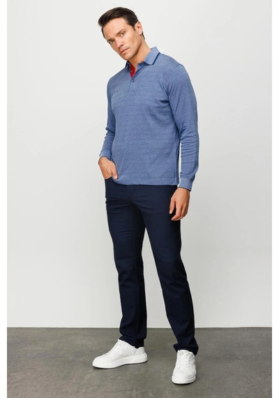 Desen Triko Erkek Polo Yaka Kare Desenli Uzun Kollu Sweatshirt Lacivert Lacivert Desen Triko Erkek Polo Yaka Kare Desenli Uzun Kollu Sweatshirt Lacivert Lacivert
