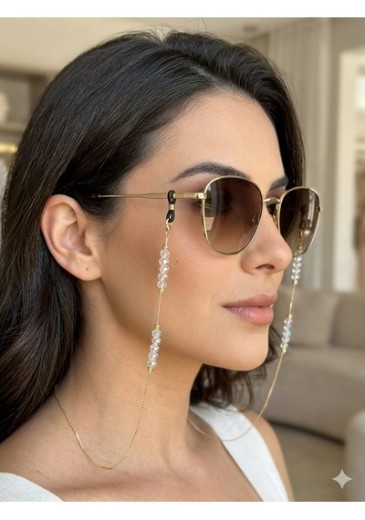 Hand Made Kristal Boncuklu Gözlük Zinciri Altın