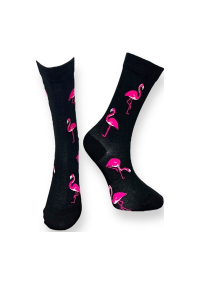 Me-vo Tekli Siyah Renkli Erkek - Kadın Unisex Esnek Nem Alabilen Pamuklu Flamingo Desenli Soket Çorap Siyah
