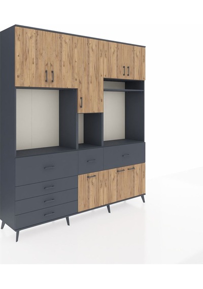 Hyperion Dolap 10 Raflı 6 Çekmeceli 8 Kapaklı 220x44x243 Antrasit-çam/antrasit Çok Renkli Hyperion Dolap 10 Raflı 6 Çekmeceli 8 Kapaklı 220x44x243 Antrasit-çam/antrasit Çok Renkli