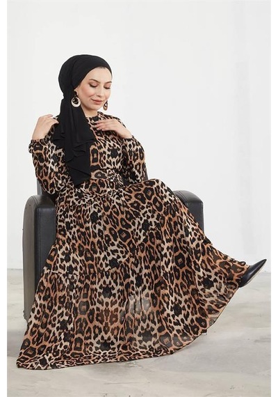 Neşeli Butik Kadın Şifon Kemerli Tesettür Elbise Sms027 Siyah