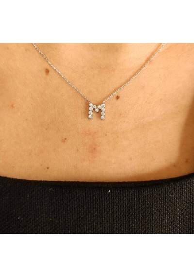Oriental Kuyumculuk Jewellery Kadın Taşlı M Harfi Gümüş Kolye Gümüş