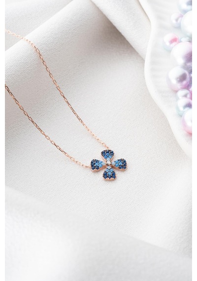 925 Ayar Gümüş Renk Geçişli Minimal Şans Yonca Kolye Rose Gold