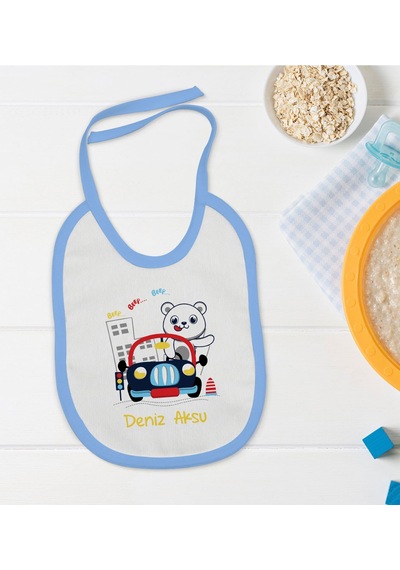 BK Kids Kişiye Özel Mavi Bebek Mama Önlüğü - Model 139 Mavi
