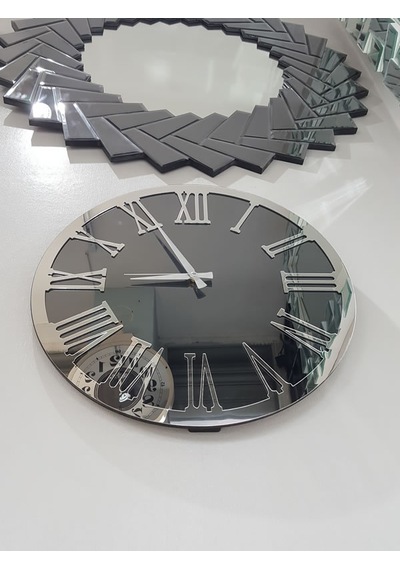 Ayna Denizi Silver Jet Smoked Model Gümüş Füme Renk 50 CM Dekoratif Aynalı Duvar Saati Gümüş
