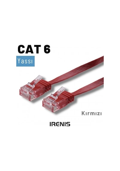 Irenis CAT6 Kablo Yassı Ethernet Network Lan Ağ İnternet Kablosu 10 M Kırmızı