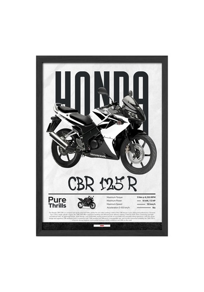 Honda Cbr 125r Siyah Ahşap Çerçeveli Poster, Dekoratif Motosiklet Duvar Tablosu
