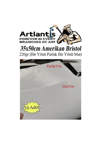 Amerikan Bristol Karton 35x50 Cm 10 Adet 220 Gr Bir Tarafı Parlak Bir Tarafı Mat Kağıt Biristol Karton Genel
