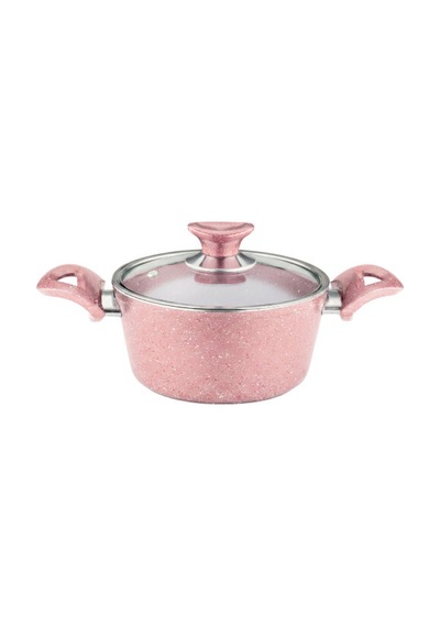 18 Cm Granit Derin Tencere Cam Kapak - Pembe Pembe