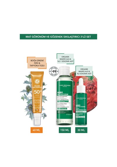Yves Rocher Gözenek Sıkılaştırıcı Ve Matlaştırıcı Set- Güneş Kremi 50+spf 40 Ml & Tonik 150 Ml & Serum 30 Ml