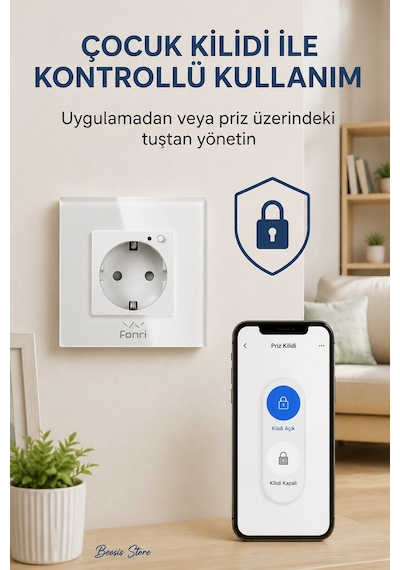 Fonri Wifi Akıllı Duvar Prizi Beyaz Uzaktan Kontrol, Zamanlama, Çocuk Kilidi Tuya Destekli