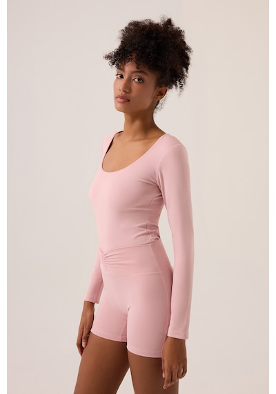 Los Ojos X Ece Pembe Uzun Kollu U Yaka Spor Bluz Scoop Neck Top Pembe Pembe