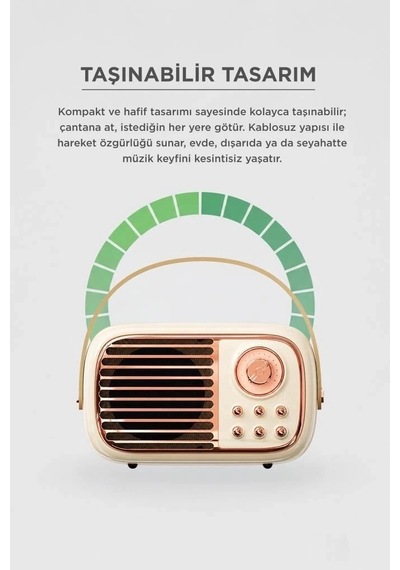 Delux Serisi Torima Bluetooh Hoparlör Bts-1956 Bej Seyahat Piknik Müzik Aleti