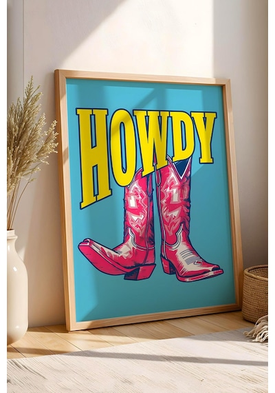 Kovboy Çizmesi Howdy Western Vibe Çerçeveli Tablo - Pop Art Poster Tablo