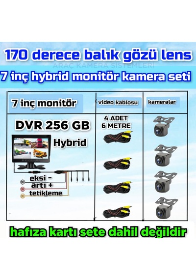 4 Adet Ahd 720p 170 Derece Açılı Kamera Ve 7'' Dvr Monitör 12 V