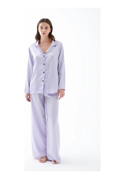 İkikareshop Kadın Lila Oversize Saten Pijama Takımı - Rahat Kesim Şık Ev Giyim Seti Çok Renkli