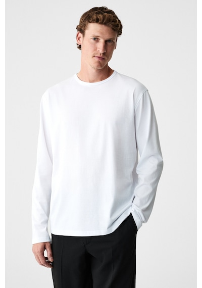 Grımelange Gravs Erkek %100 Pamuklu Yumuşak Kumaşlı Yuvarlak Yakalı Uzun Kollu Ekru T-shirt Ekru
