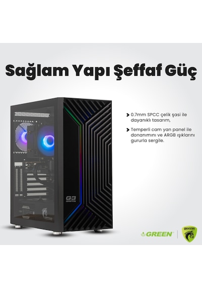 Green GRIFFIN G3 PLUS i5-14400f 16 GB 512 GB SSD RTX5060 Free Dos Oem Paket Masaüstü Oyuncu Bilgisayarı