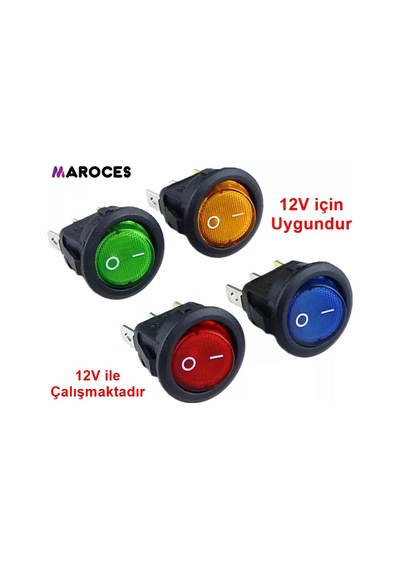 Maroces-Ic-131A Yuvarlak Işıklı Anahtar On-Off 3P 12Volt 20A Marin 20Mm 1 Adet-Mavi